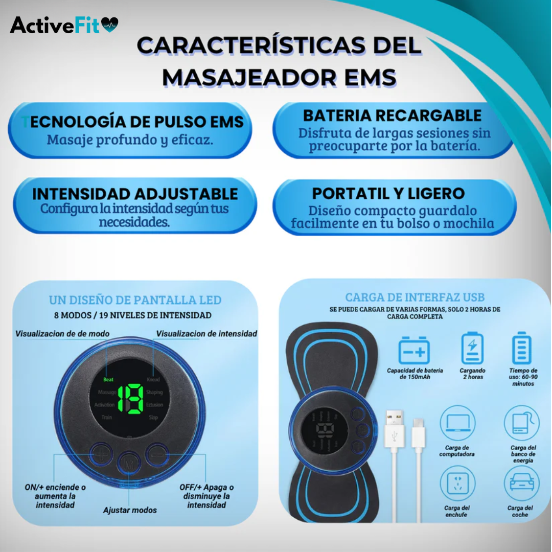 Masajeador Activefit® Última Generación + 3 Almohadillas de Repuesto Gratis